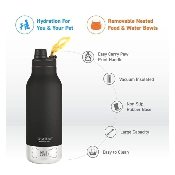 2-pack ASOBU Buddy 34oz Insulated Bottle Tumbler + Food + Water Bowl Leak Proof - Picture 10 of 13